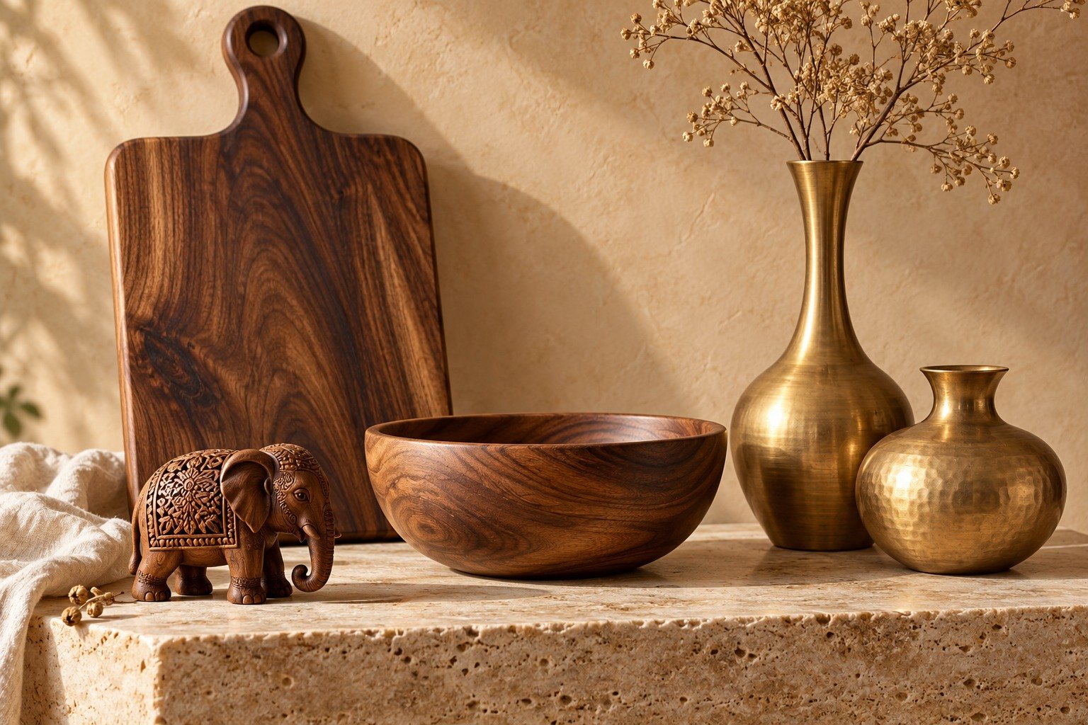 Illustrative wood and brass craft collection